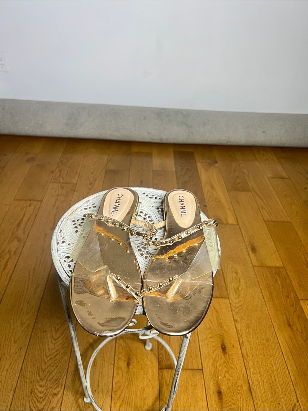Gold Thong Sandals - Metallic Slip-On Women's Shoes